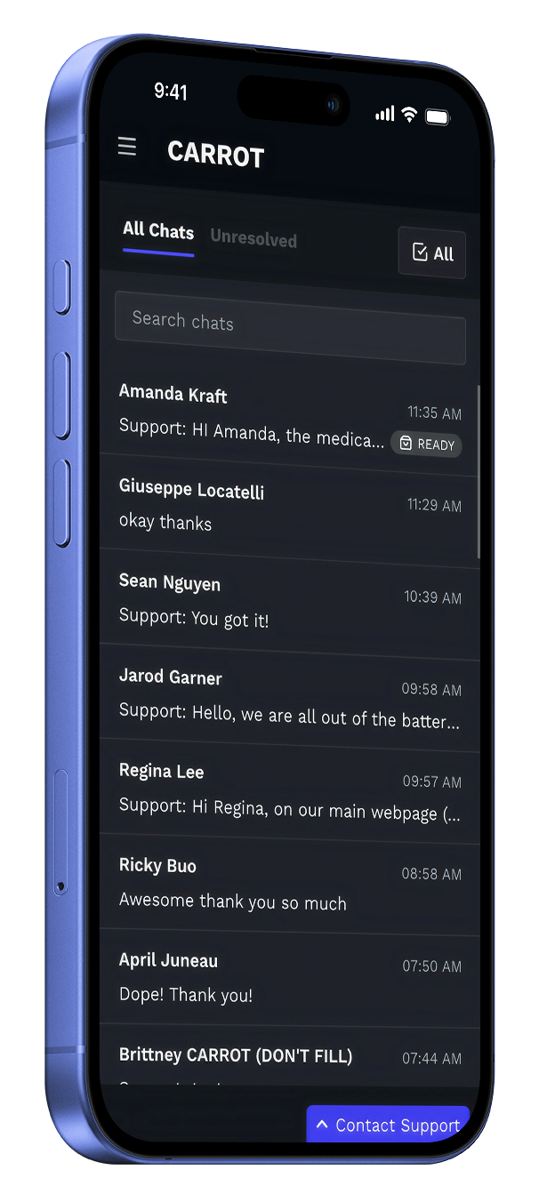 Customer chat screenshot