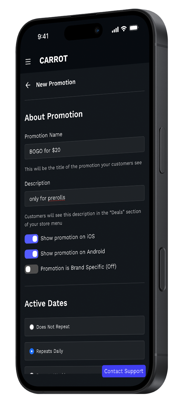 Promotions management screenshot